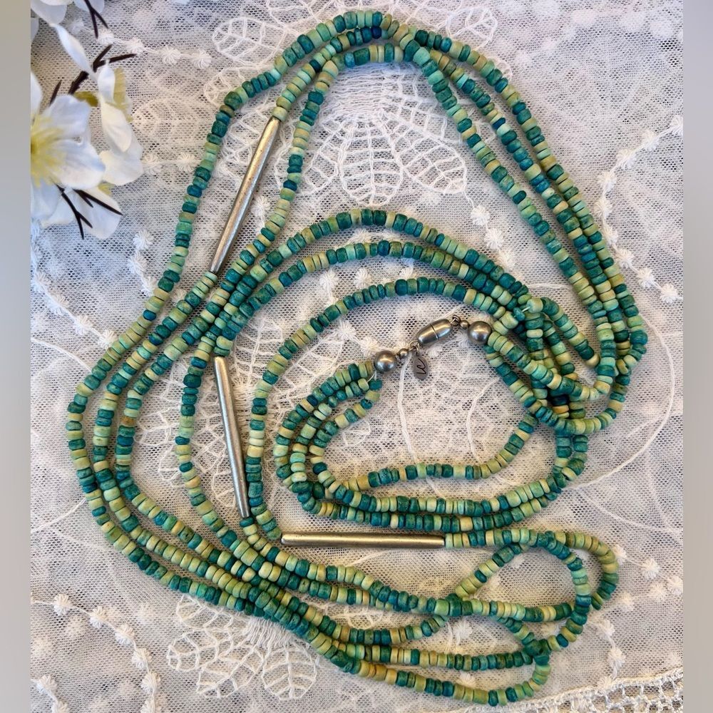 Vintage Liz Clairborne Turquoise Heshi Multi-strand Beaded Necklace 44.5” - Picture 4 of 9